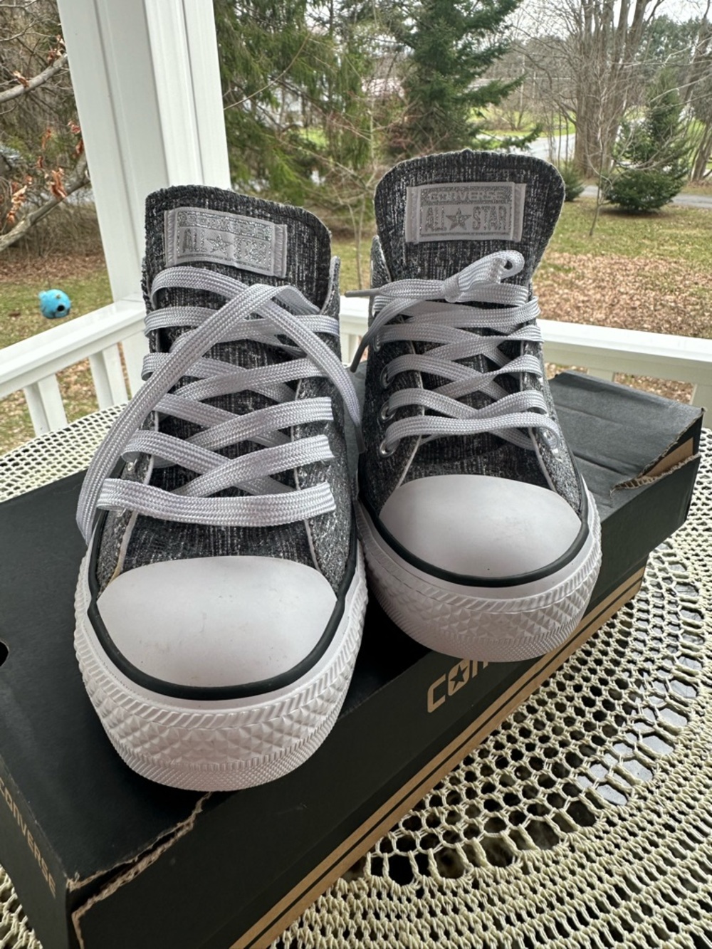 Converse Low Top Sneakers in Charcoal Heather and White - Picture 2 of 10